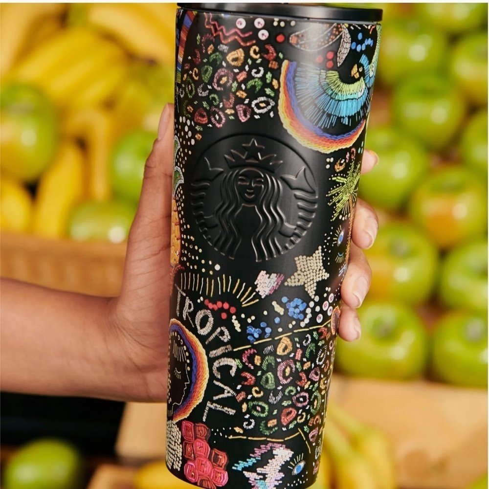 Starbucks x Farm Rio collab Borogodo Black and Multicolor 24oz cold cup  Tumbler
